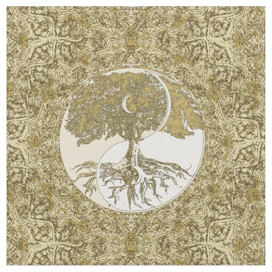 Tissu Mandala d'or Yin Yang (Fermer)