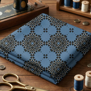 Tissu Mandala élégant en dentelle orientale bleue marine