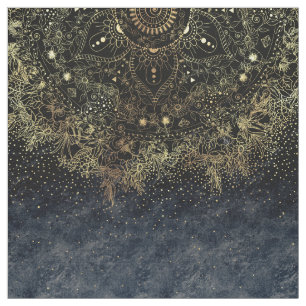 Tissu Mandala et confetti floraux d'or