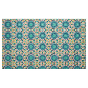 Tissu Mandala jaune-orange, menthe et rose.