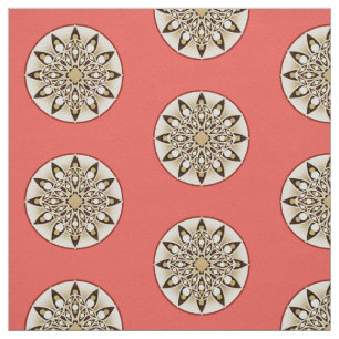 Tissu Mandala motif, corail, marron et beige