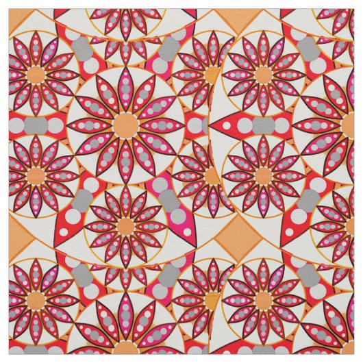 Tissu Mandala motif, corail, pêche, blanc et gris (Échantillon)
