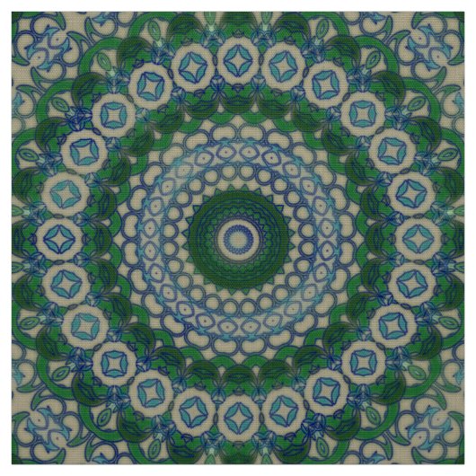 Tissu Mandala vert, bleu et gris (Échantillon)