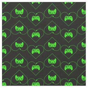 Tissu Manette de jeu vidéo verte à motif de cœur