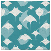 Tissu Manta Rays et Stingray Turquoise Bleu et blanc (Fermer)