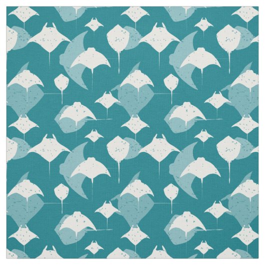 Tissu Manta Rays et Stingray Turquoise Bleu et blanc (Échantillon)