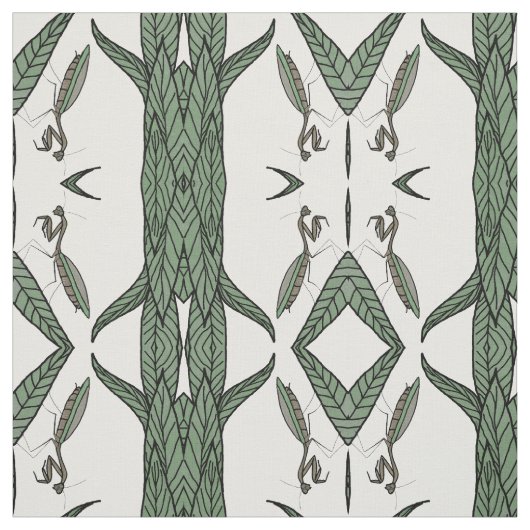 Tissu Mantis De Prière En Miroir Sur Feuilles Verts (Échantillon)
