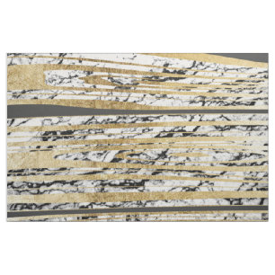 Tissu Marbre blanc noir moderne avec des rayures d'or de