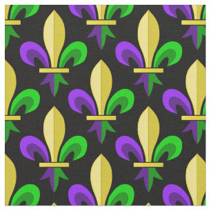 Tissu Mardi gras Carnival Fleur De Lis sur le noir