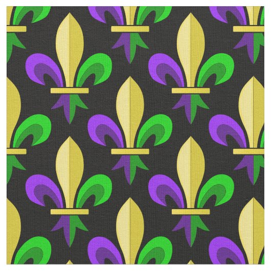 Tissu Mardi gras Carnival Fleur De Lis sur le noir (Fermer)