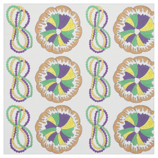 Tissu Mardi Gras Perles King Cake New Orleans Carnaval (Échantillon)