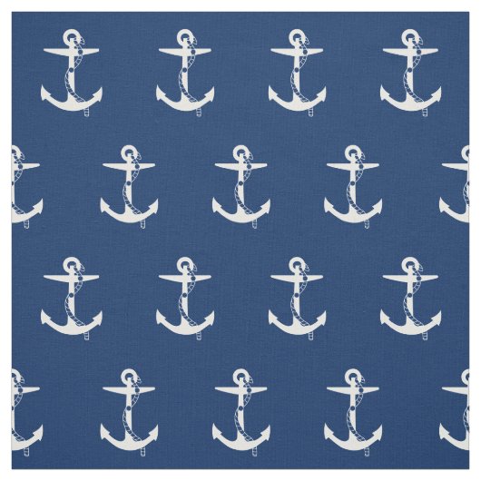 Tissu Marine du blanc | de bleu marine d'Ancre (Échantillon)
