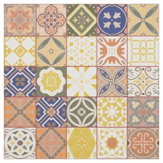 Tissu Marocain carrelage jaune et bleu (Échantillon)