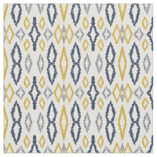 Tissu Marocain Ikat Bleu Jaune Blanc Motif