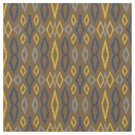 Tissu Marocain Ikat Blue Jaune Motif Brown (Fermer)