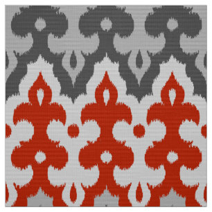 Tissu Marocain Ikat Damask, Graphite Grey et Rouge