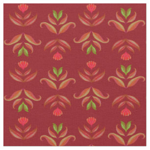 Tissu Maroon rouge foncé Folk Art Floral Rustique Noël