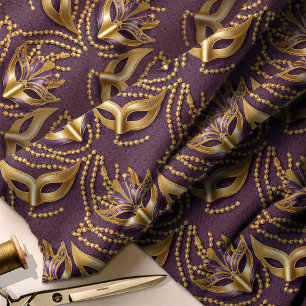 Tissu Masquerade Motif perles Masques Purple Gold ID1031