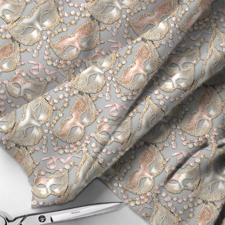 Tissu Masquerade perles Motif Masques Rose Gold ID1031