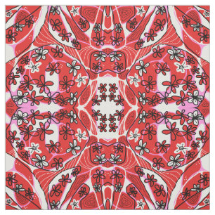 Tissu Maximaliste Floral Neuro Art - Rose rouge