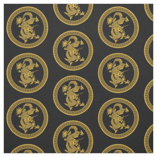 Tissu Médaillé de dragon chinois d'or (Échantillon)