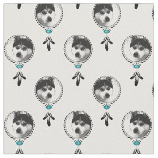 Tissu Médaillon de Husky avec plumes d'aigle