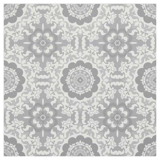 Tissu Médaillon gris et blanc moderne (Échantillon)