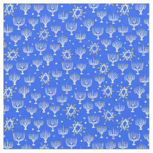 Tissu Menorah Star de David Hanoukka Motif Bleu blanc