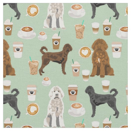 Tissu menthe amoureuse du café labradoodle (Fermer)