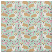 Tissu menthe en fleurs de cerisier de corgi (Échantillon)