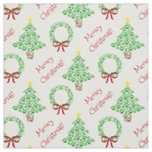 Tissu Meowy Noël Empreinte de patte Vacances Arbres et c