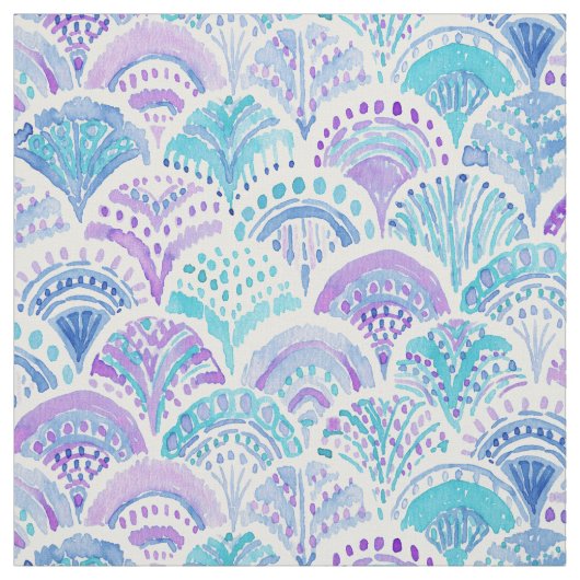 Tissu MERMAID DAYDREAMS Aquarelle Boho Beach Fish Scale (Échantillon)