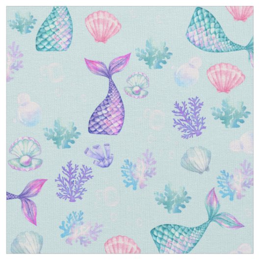 Tissu Mermaids Dream sur Pastel Blue (Fermer)
