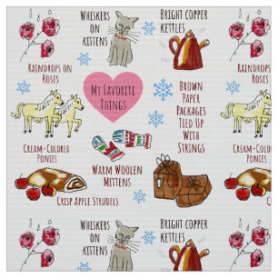 Tissu Mes Choses préférées Noël joli illustré à la main