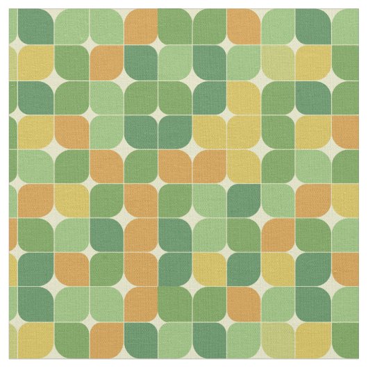 Tissu Mi-siècle Abstrait Motif vert orange (Fermer)