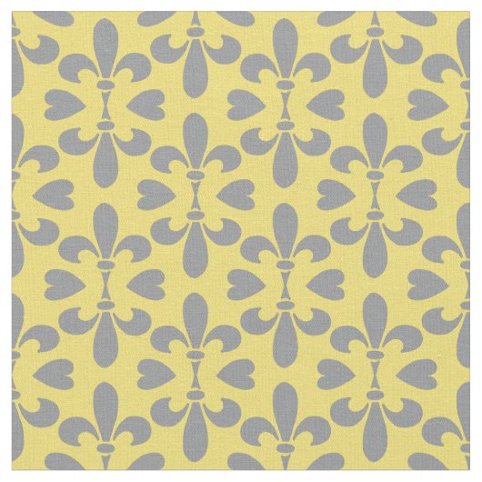 Tissu Mi-siècle Moderne Gris Jaune Fleur de Lys (Fermer)