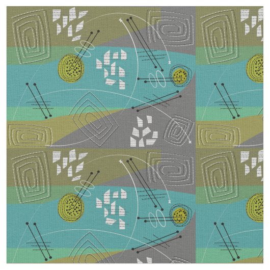 Tissu Mi-siècle moderne vert Abstrait (Fermer)