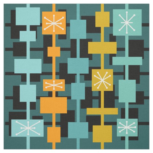 Tissu Mid Century Moderne Multicolore Turquoise (Échantillon)
