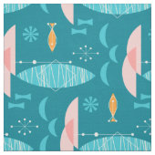 Tissu Mid Century Pink Catamaran - Blue Background (Échantillon)