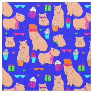 Tissu mignon capybara drôle animal bleu