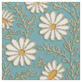 Tissu Mignonne Blanc Jaune Or Fleurs Turquoise Bleu (Fermer)