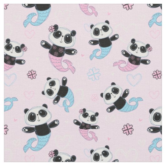 Tissu Mignonne sirène d'ours rose panda (Fermer)