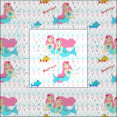 Tissu Mignonne Sirènes De Baignade Aux Poissons (Carreau)