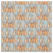 Tissu Mignons lapins de lapin Tan sur Arrière - plan ble (Échantillon)
