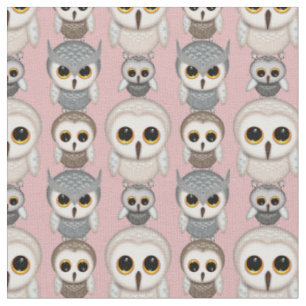 Tissu Mignons Petits Hiboux Illustrés