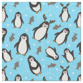 Tissu Mignons pingouins de Noël Pale Bleu Motif (Fermer)