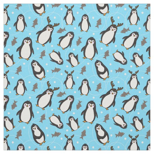 Tissu Mignons pingouins de Noël Pale Bleu Motif (Échantillon)