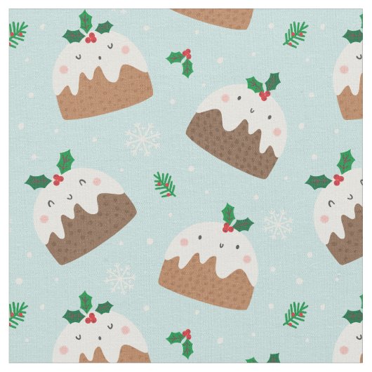 Tissu Mignons pouding de Noël sur bleu clair (Fermer)