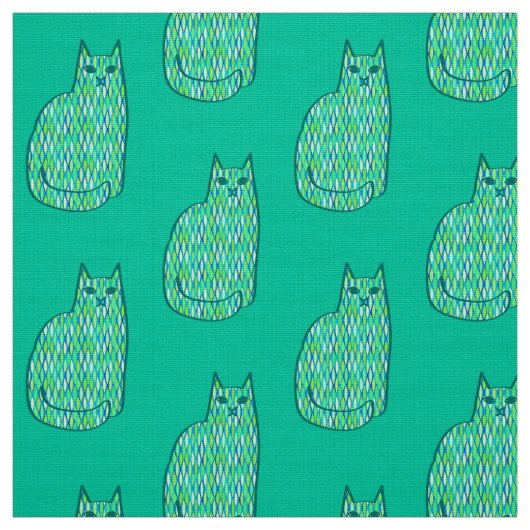 Tissu Milieu du siècle moderne Chat, Mint et Lime Vert (Échantillon)