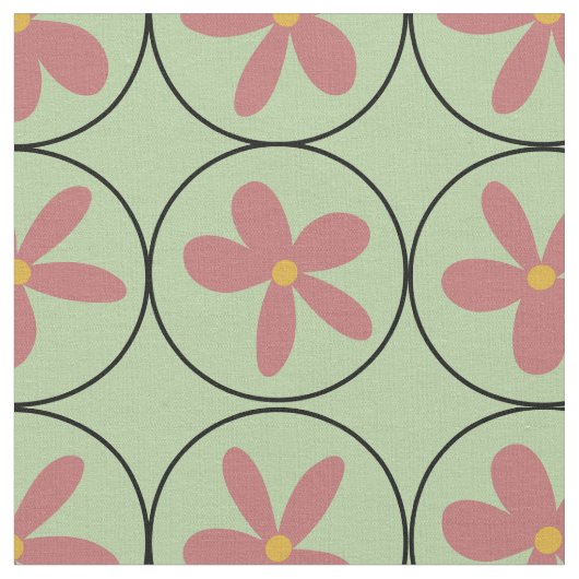 Tissu Mint Retro Floral Tile Combed Cotton Fabric (Fermer)
